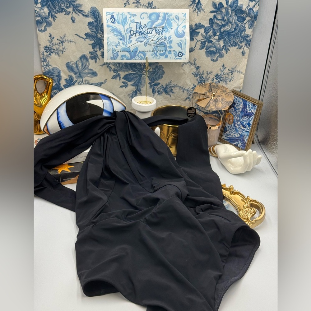 🆕 ZIMMERMANN 🧿 NWOT Ottie High-Neck Draped 1PC Swimsuit, Black - Sz 4 US 10/12 - Picture 2 of 16